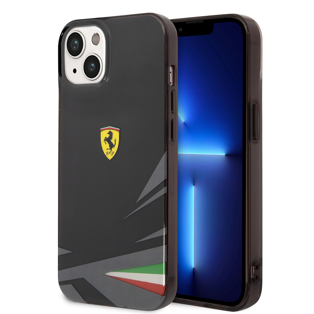 [RNZ-TA113185] Apple iPhone 14 Uyumlu Kılıf Ferrari Orjinal Lisanslı Baskı Logolu İtalyan Bayrak Baskılı Dizayn Kapak (Siyah)