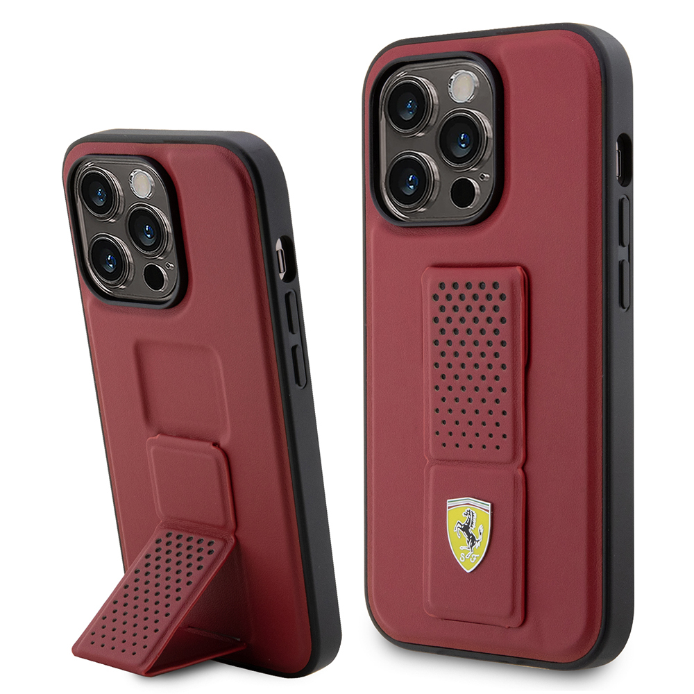 Apple iPhone 14 Pro Uyumlu Kılıf Ferrari Orjinal Lisanlı Klasik Metal Logolu Delikli Standlı Deri Kapak