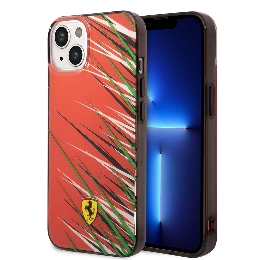 Apple iPhone 14 Uyumlu Kılıf Ferrari Orjinal Lisanslı Baskı Logolu Çimen Desenli Kapak