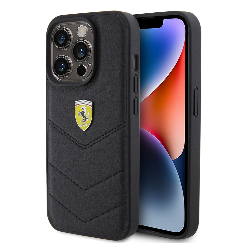 Apple iPhone 15 Pro Uyumlu Kılıf Ferrari Orjinal Lisanslı Deri Dikişli Arka Yüzey Metal Logo Tasarımlı Kapak