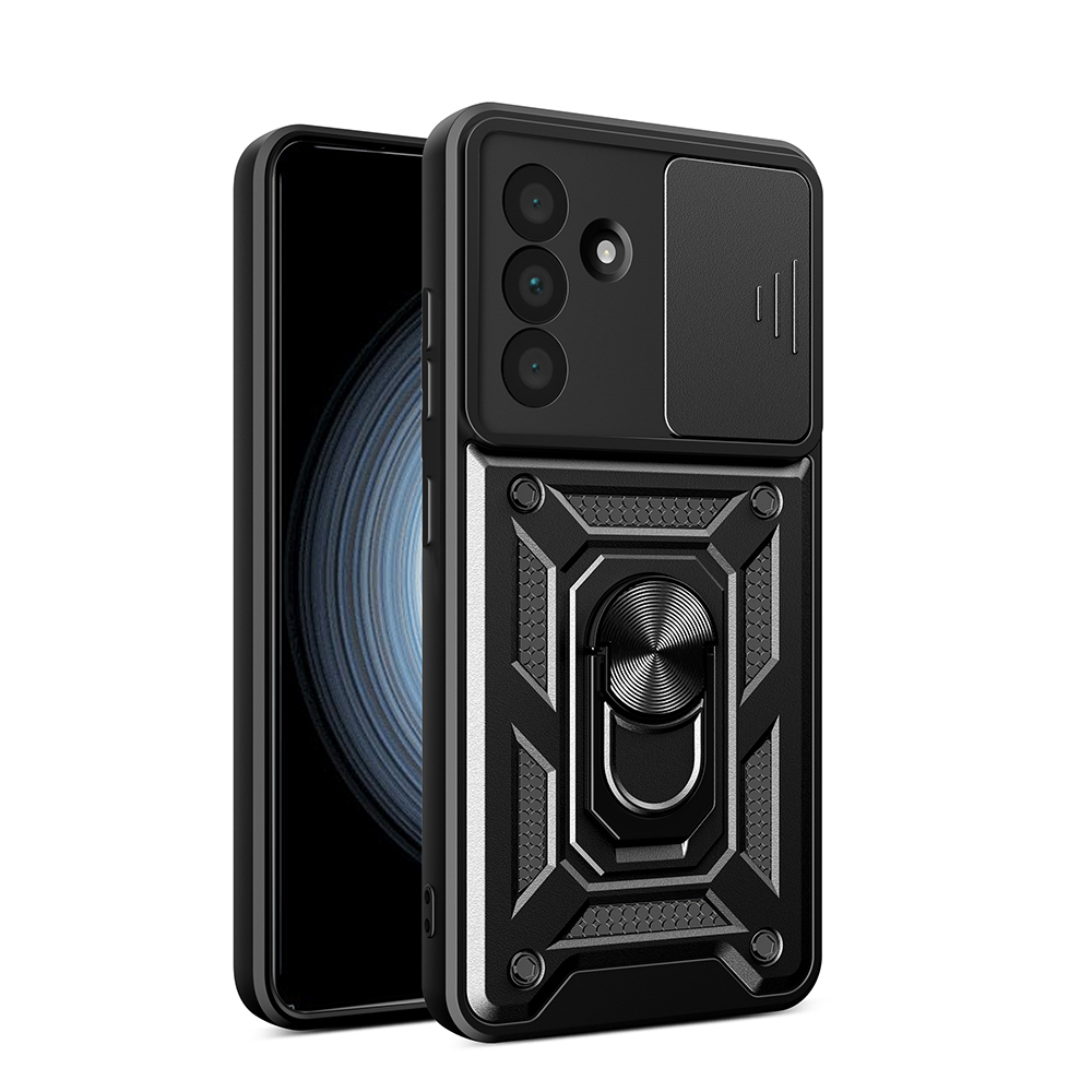 [RNZ-TA115439] Samsung Galaxy A36 Uyumlu Kılıf Magnetik Standlı Kamera Korumalı Zore Sürgülü Vega Kapak (Siyah)