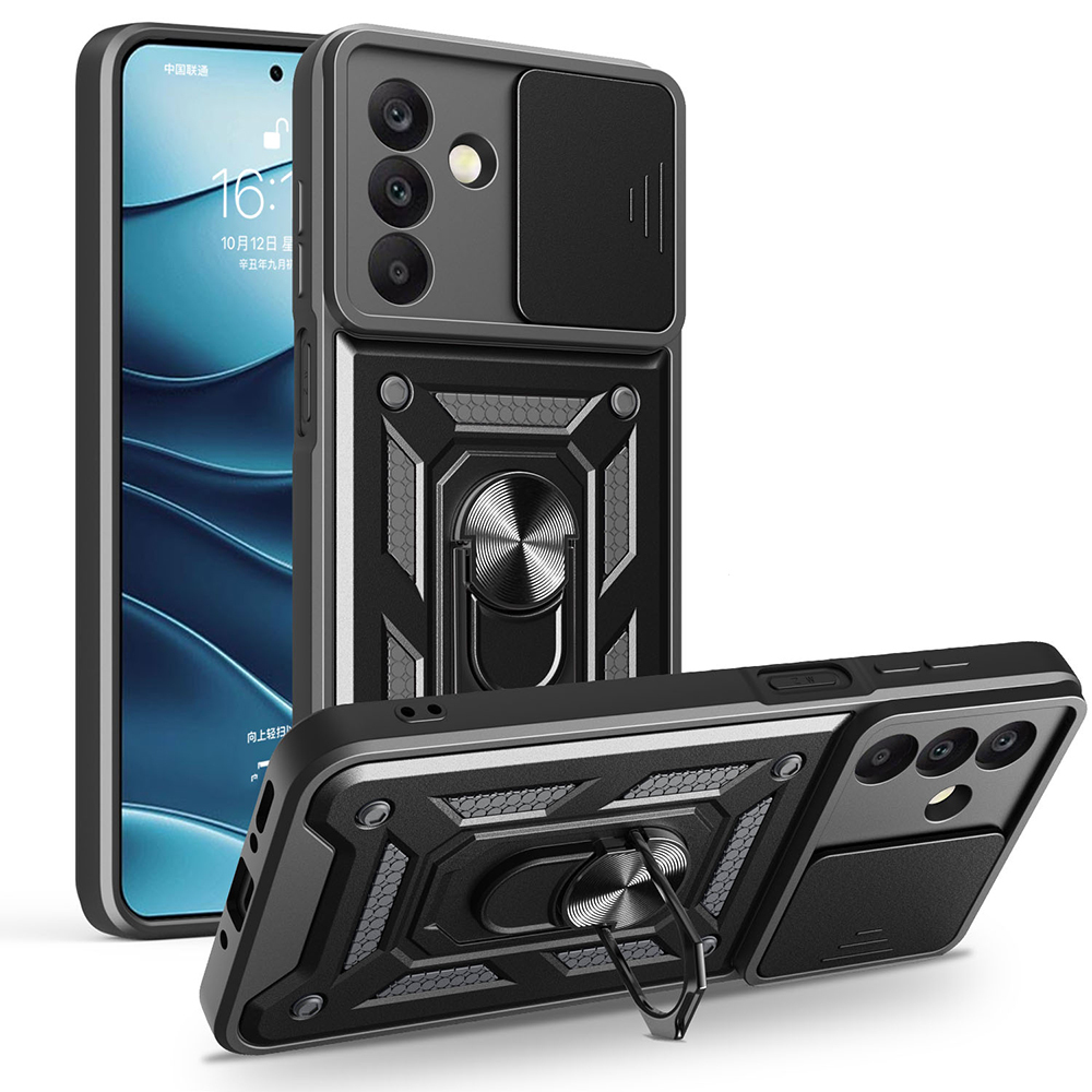 [RNZ-TA115437] Samsung Galaxy A26 Uyumlu Kılıf Magnetik Standlı Kamera Korumalı Zore Sürgülü Vega Kapak (Siyah)