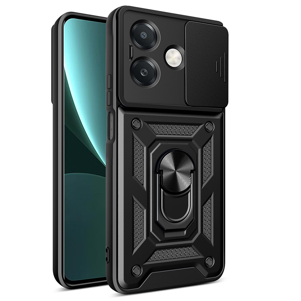 [RNZ-TA115447] Oppo A3 Uyumlux Kılıf Magnetik Standlı Kamera Korumalı Zore Sürgülü Vega Kapak (Siyah)