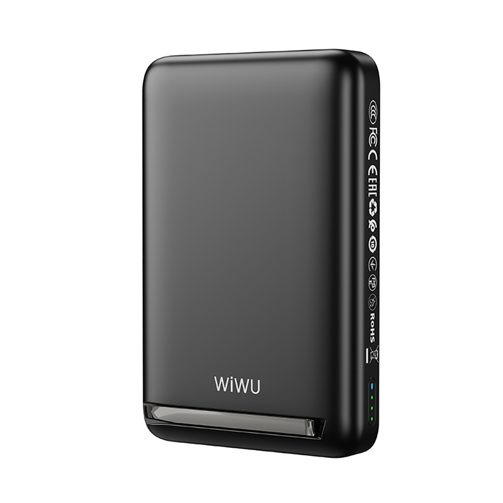 [RNZ-TA113853] Wiwu Wi-P043 LED Işık Göstergeli Standlı Taşınabilir M-safe Wireless Powerbank 10.000mAh 15W (Siyah)