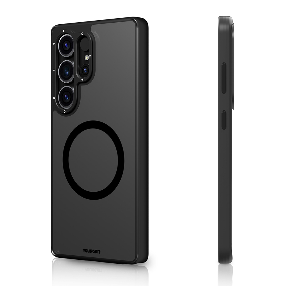 [RNZ-TA115575] Samsung Galaxy S25 Ultra Uyumlu Kılıf M-safe Şarj Özellikli Cam Arka Yüzey TPU Youngkit Gemstone Serisi Kapak (Siyah)