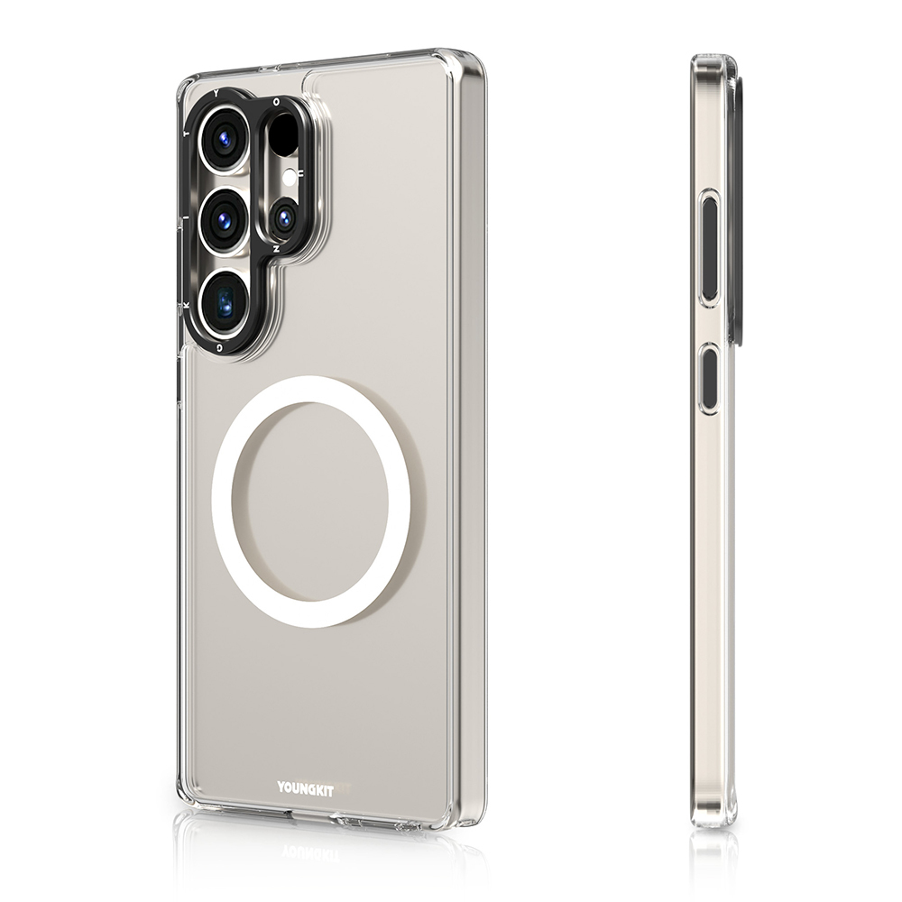 Samsung Galaxy S25 Ultra Uyumlu Kılıf M-safe Şarj Özellikli Cam Arka Yüzey TPU Youngkit Gemstone Serisi Kapak