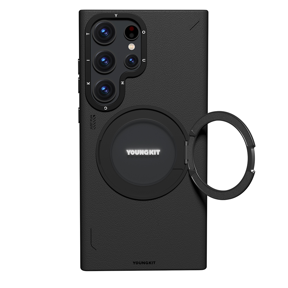 Samsung Galaxy S23 Ultra Uyumlu Kılıf M-safe Şarj Özellikli 360° Standlı Basit Mat Deri Desenli Youngkit Tech Leather Serisi Kapak