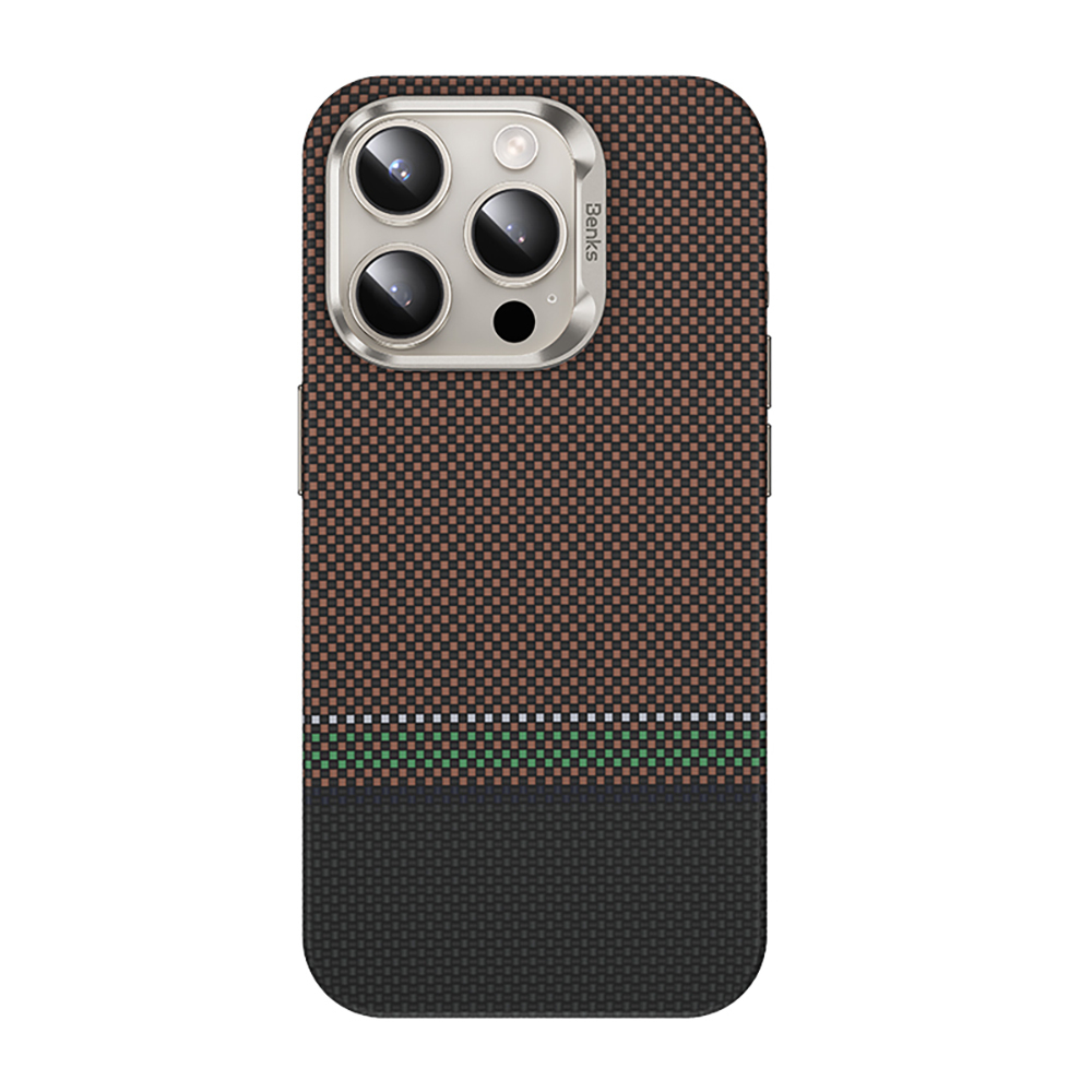 Apple iPhone 15 Pro Uyumlu Kılıf M-safe Şarj Özellikli Karbon Fiber Tasarımlı Benks Prestige ArmorPro Kevlar Kapak