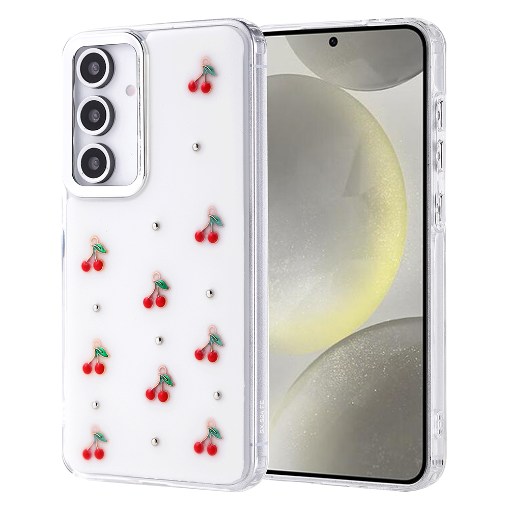 [RNZ-TA116502] Samsung Galaxy S24 FE Uyumlu Kılıf Airbag Tasarımlı Simli Şeffaf Zore Kutup Kapak (Kiraz)