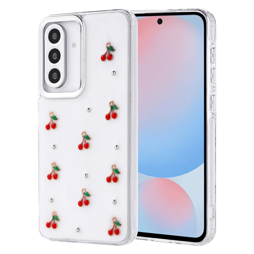 [RNZ-TA116490] Samsung Galaxy A56 Uyumlu Kılıf Airbag Tasarımlı Simli Şeffaf Zore Kutup Kapak (Kiraz)