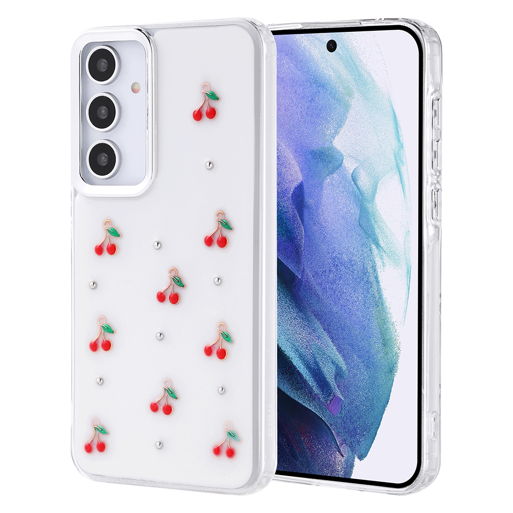 [RNZ-TA116498] Samsung Galaxy A55 Uyumlu Kılıf Airbag Tasarımlı Simli Şeffaf Zore Kutup Kapak (Kiraz)
