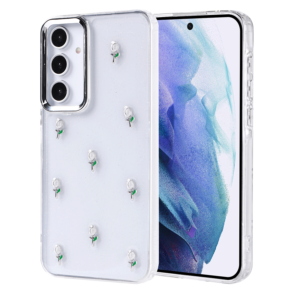 Samsung Galaxy A55 Uyumlu Kılıf Airbag Tasarımlı Simli Şeffaf Zore Kutup Kapak