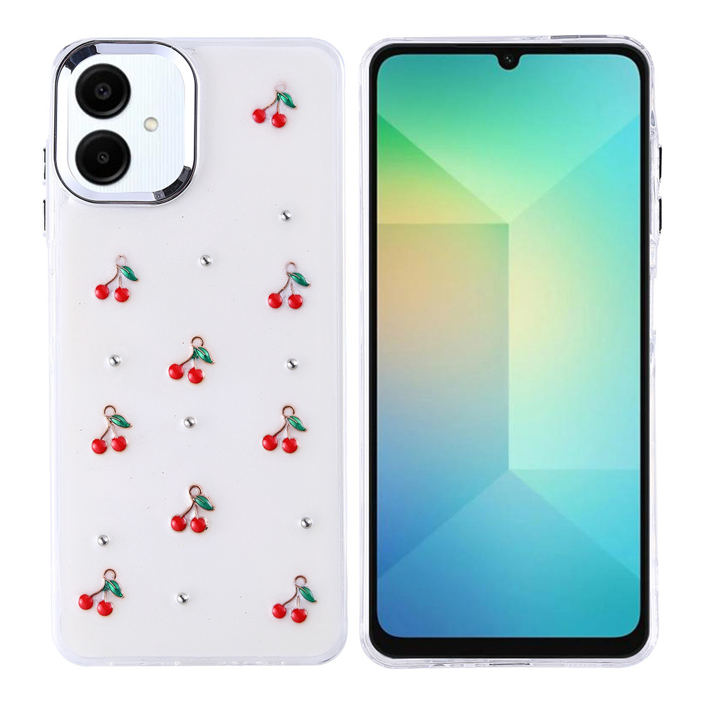 [RNZ-TA117428] Samsung Galaxy A06 Uyumlu Kılıf Airbag Tasarımlı Simli Şeffaf Zore Kutup Kapak (Kiraz)