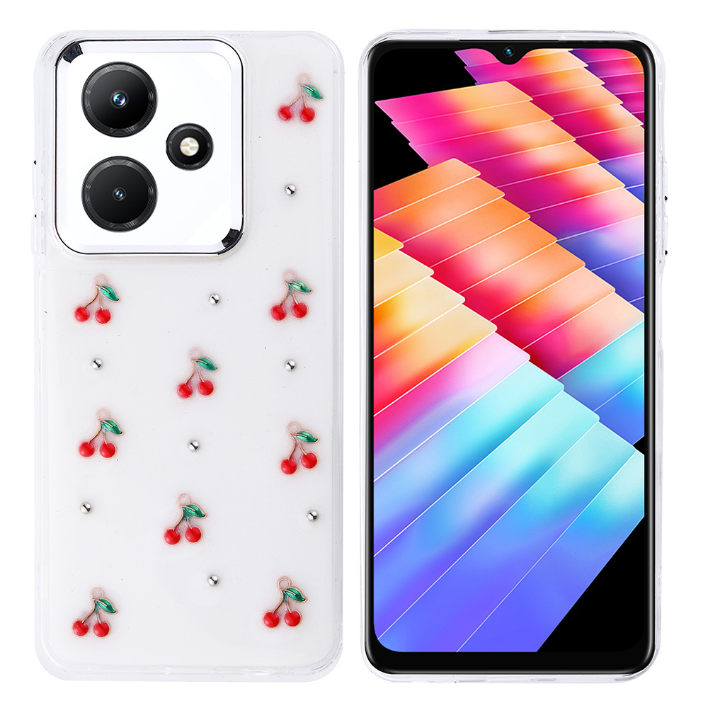 [RNZ-TA116426] Infinix Hot 30i Uyumlu Kılıf Airbag Tasarımlı Simli Şeffaf Zore Kutup Kapak (Kiraz)
