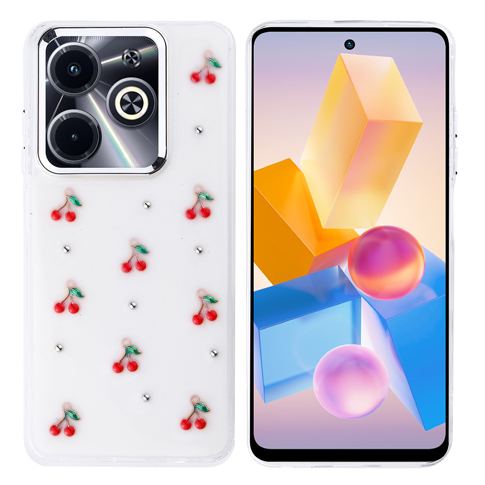 [RNZ-TA116431] Infinix Hot 40i Uyumlu Kılıf Airbag Tasarımlı Simli Şeffaf Zore Kutup Kapak (Kiraz)