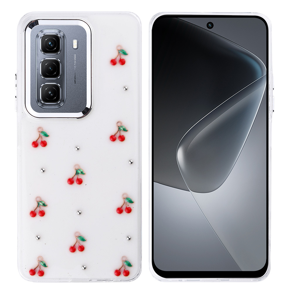 [RNZ-TA116435] Infinix Hot 50 4G Uyumlu Kılıf Airbag Tasarımlı Simli Şeffaf Zore Kutup Kapak (Kiraz)