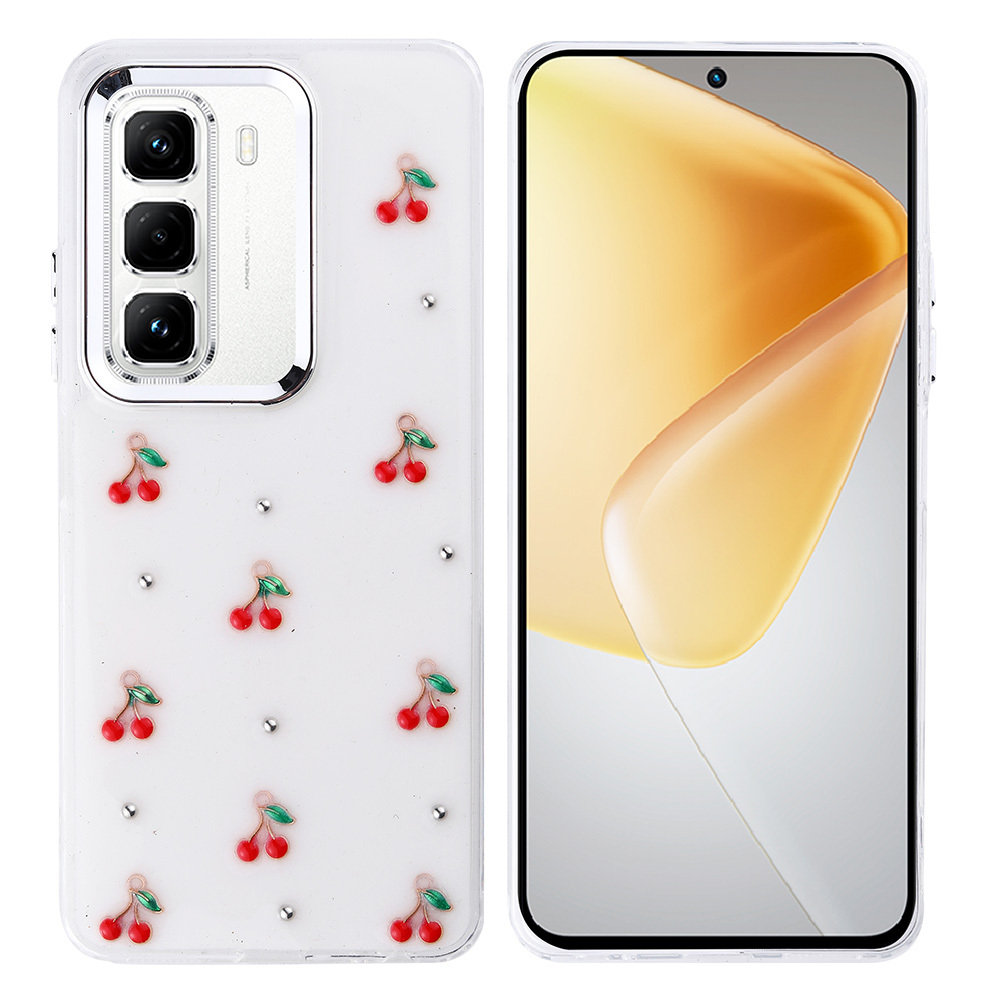 [RNZ-TA116443] Infinix Hot 50 Pro 4G Uyumlu Kılıf Airbag Tasarımlı Simli Şeffaf Zore Kutup Kapak (Kiraz)