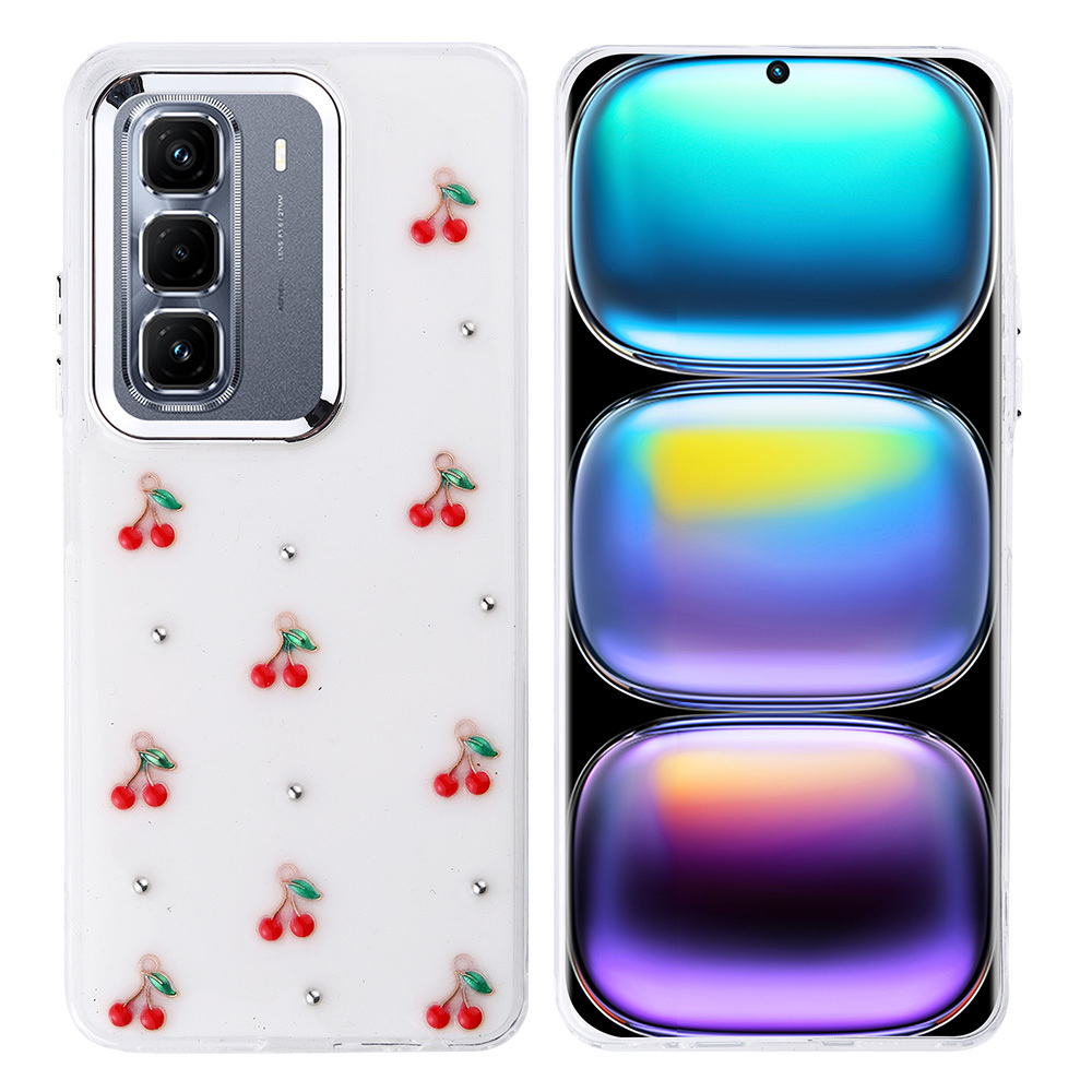 [RNZ-TA116447] Infinix Hot 50 Pro Plus 4G Uyumlu Kılıf Airbag Tasarımlı Simli Şeffaf Zore Kutup Kapak (Kiraz)