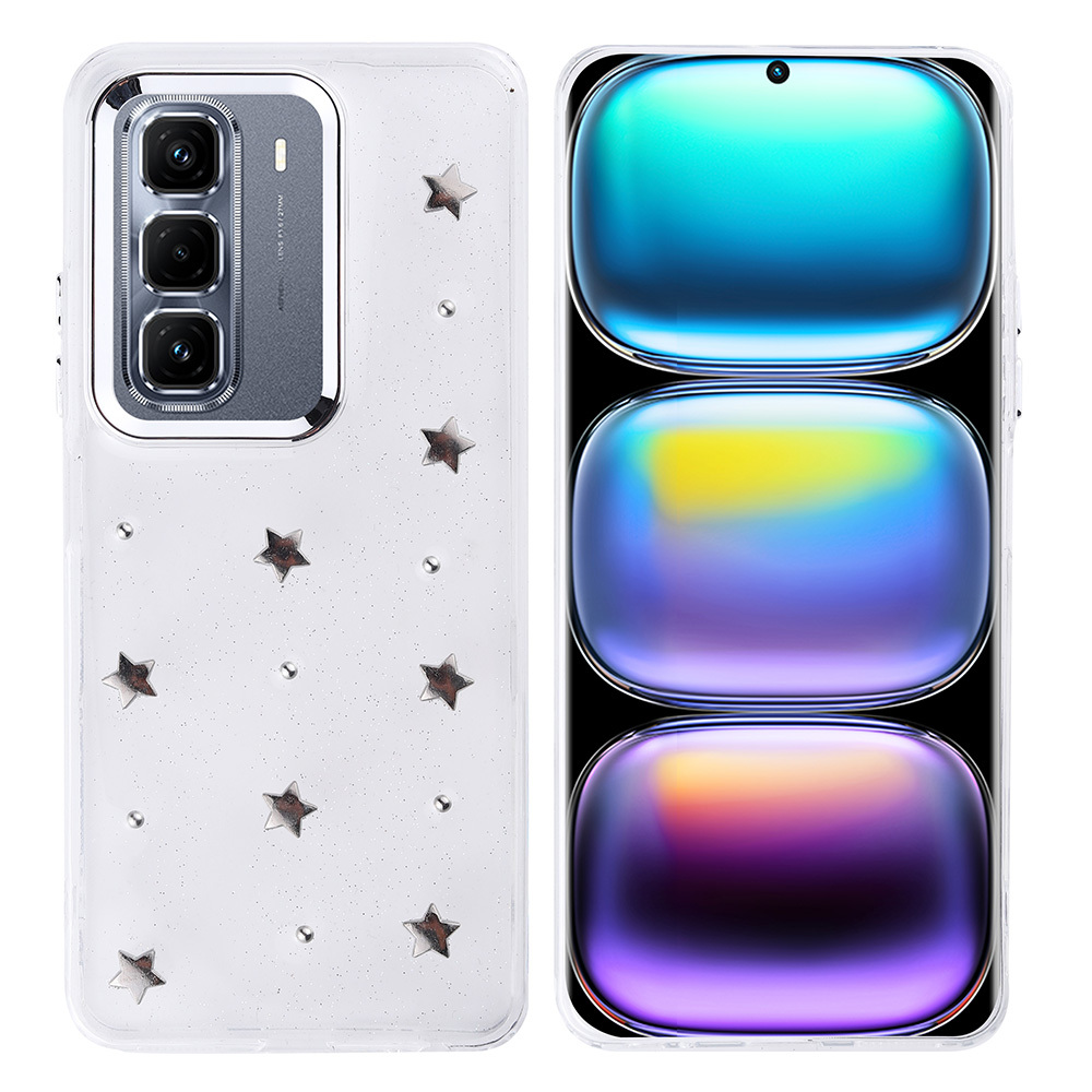 Infinix Hot 50 Pro Plus 4G Uyumlu Kılıf Airbag Tasarımlı Simli Şeffaf Zore Kutup Kapak