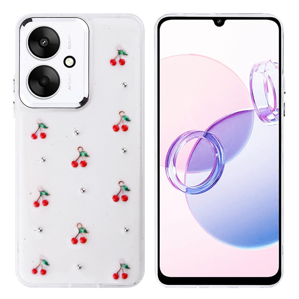 [RNZ-TA116471] Xiaomi Poco C65 Uyumlu Kılıf Airbag Tasarımlı Simli Şeffaf Zore Kutup Kapak (Kiraz)
