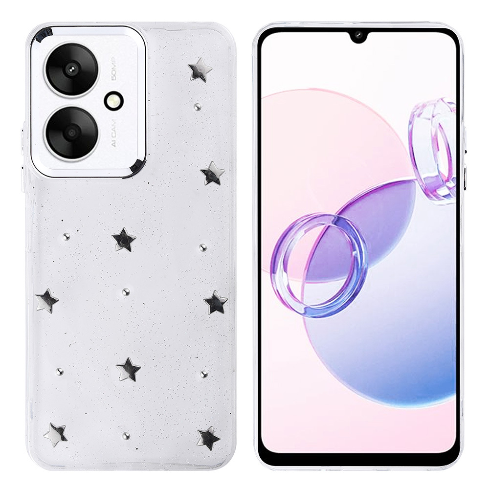 Xiaomi Poco C65 Uyumlu Kılıf Airbag Tasarımlı Simli Şeffaf Zore Kutup Kapak