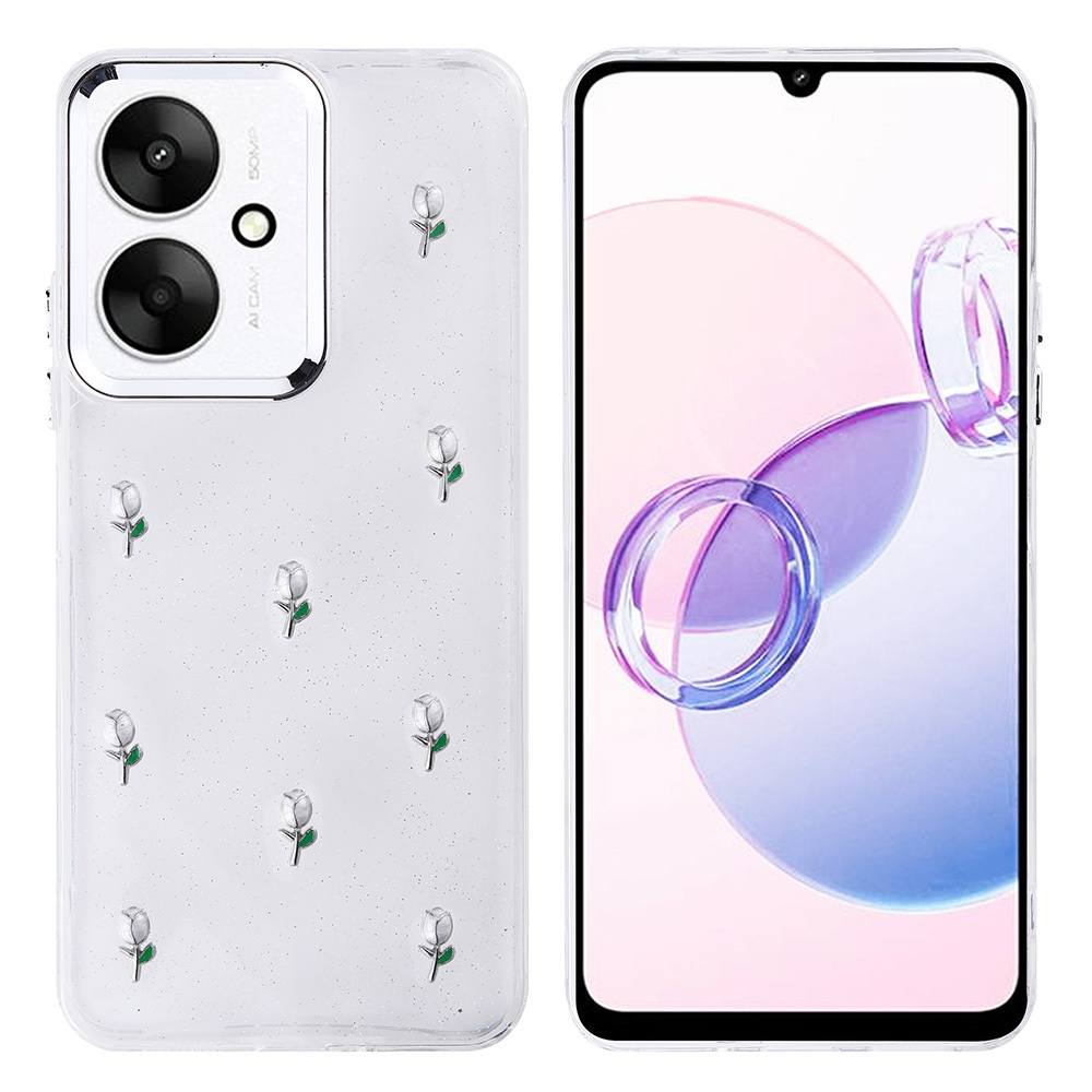 Xiaomi Poco C65 Uyumlu Kılıf Airbag Tasarımlı Simli Şeffaf Zore Kutup Kapak