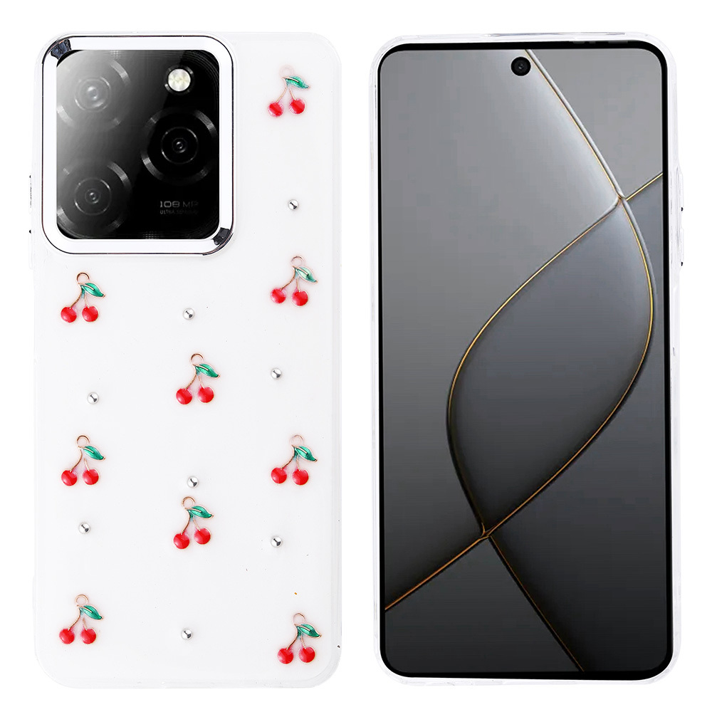 [RNZ-TA116455] Infinix Hot 40 Uyumlu Kılıf Airbag Tasarımlı Simli Şeffaf Zore Kutup Kapak (Kiraz)
