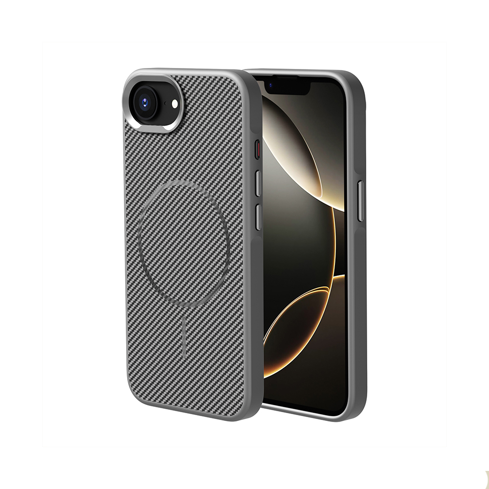 Apple iPhone 16E Uyumlu Kılıf M-safe Şarj Özellikli Karbon Fiber Görünümlü Zore Troy Kapak