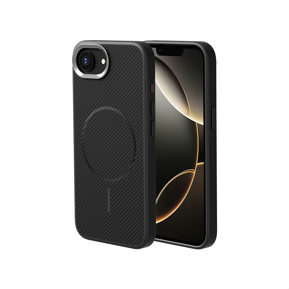 [RNZ-TA117186] Apple iPhone 16E Uyumlu Kılıf M-safe Şarj Özellikli Karbon Fiber Görünümlü Zore Troy Kapak (Siyah)