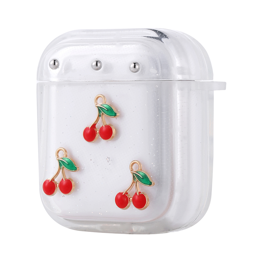 [RNZ-TA117445] Apple Airpods Uyumlu Zore Airbag 44 Airbag Tasarımlı Simli Şeffaf Kutup Kılıf (Kiraz)