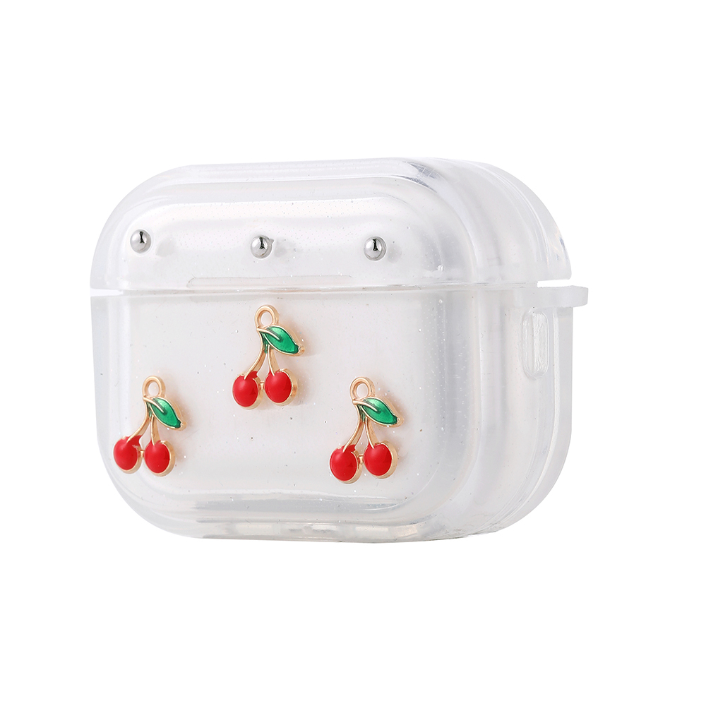 [RNZ-TA117459] Apple Airpods Pro 2 Uyumlu Zore Airbag 44 Airbag Tasarımlı Simli Şeffaf Kutup Kılıf (Kiraz)