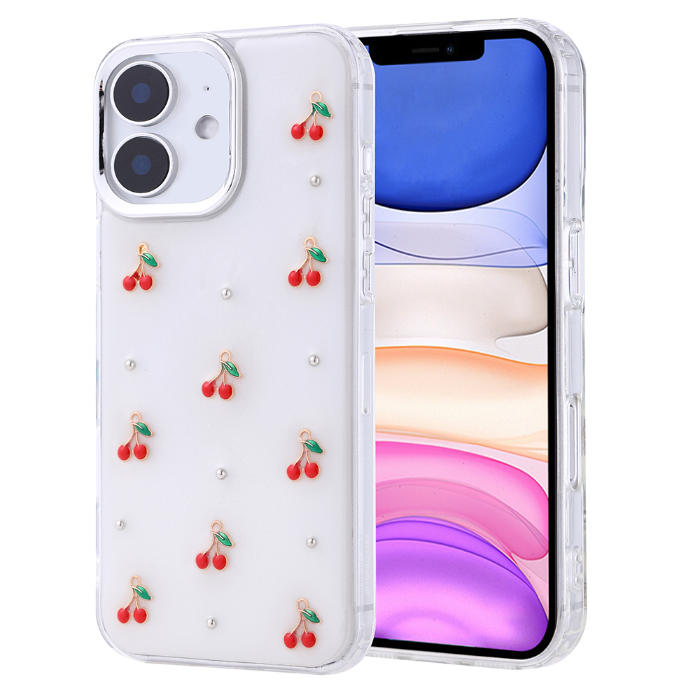 [RNZ-TA116703] Apple iPhone 11 Uyumlu Kılıf Airbag Tasarımlı Simli Şeffaf Zore Kutup Kapak (Kiraz)