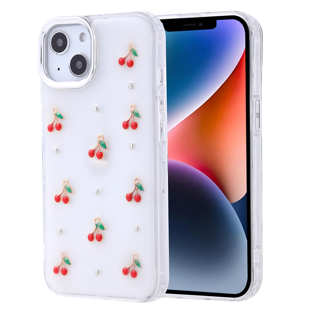 [RNZ-TA116707] Apple iPhone 13 Uyumlu Kılıf Airbag Tasarımlı Simli Şeffaf Zore Kutup Kapak (Kiraz)