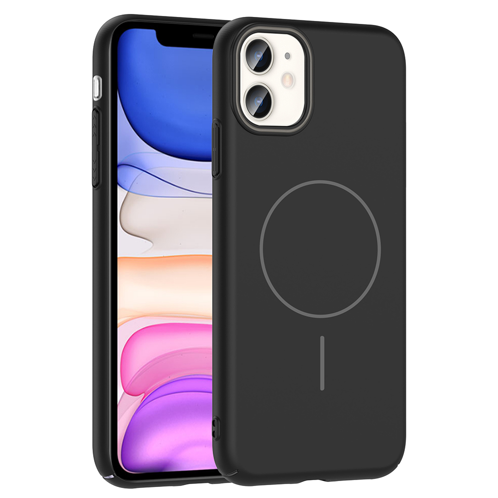 [RNZ-TA117395] Apple iPhone 11 Uyumlu Kılıf M-safe Şarj Özellikli Zore Ruby Sert Kapak (Siyah)