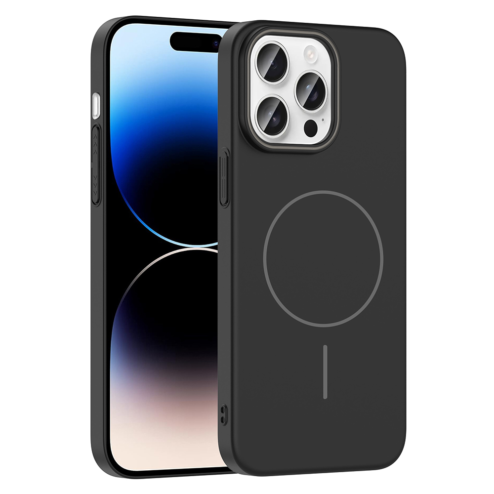 [RNZ-TA117404] Apple iPhone 14 Pro Max Uyumlu Kılıf M-safe Şarj Özellikli Zore Ruby Sert Kapak (Siyah)