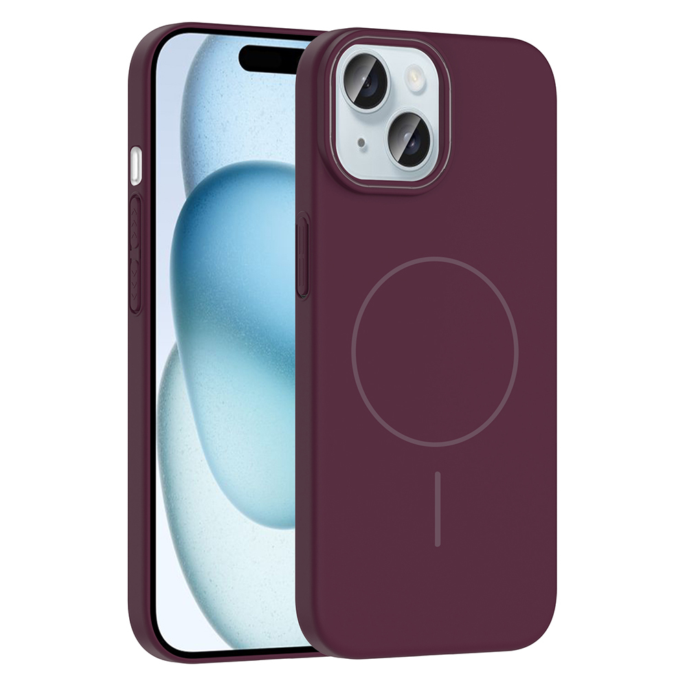 Apple iPhone 15 Uyumlu Kılıf M-safe Şarj Özellikli Zore Ruby Sert Kapak