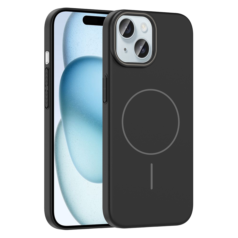[RNZ-TA117407] Apple iPhone 15 Uyumlu Kılıf M-safe Şarj Özellikli Zore Ruby Sert Kapak (Siyah)
