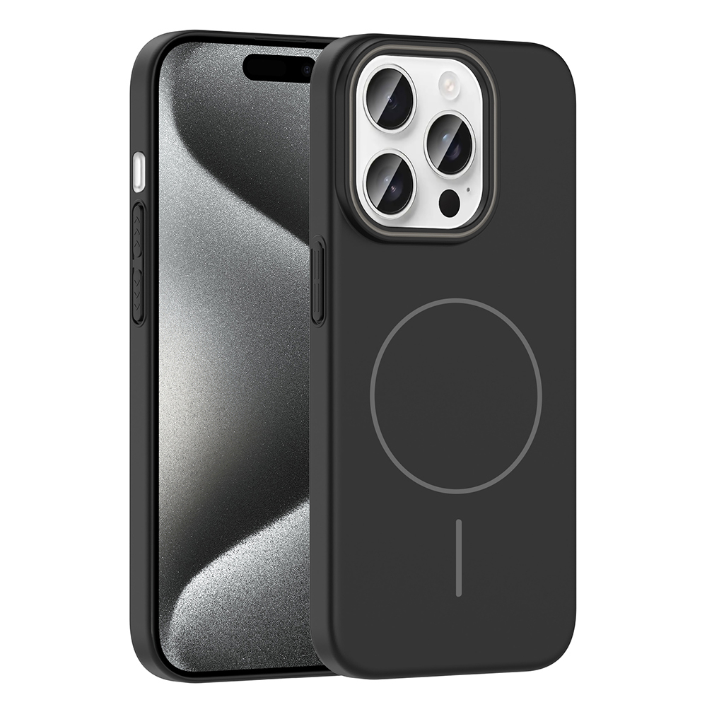 [RNZ-TA117413] Apple iPhone 15 Pro Max Uyumlu Kılıf M-safe Şarj Özellikli Zore Ruby Sert Kapak (Siyah)