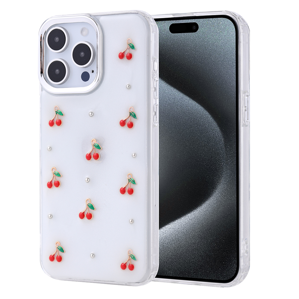 Apple iPhone 15 Pro Max Uyumlu Kılıf Airbag Tasarımlı Simli Şeffaf Zore Kutup Kapak (Kiraz)