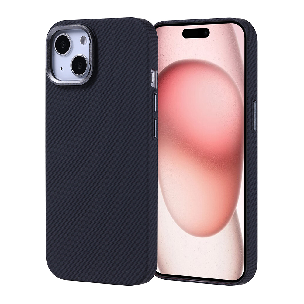 [RNZ-TA117980] Apple iPhone 15 Uyumlu Kılıf M-safe Şarj Özellikli Karbon Fiber Görünümlü Zore Nekst Kapak (Siyah)