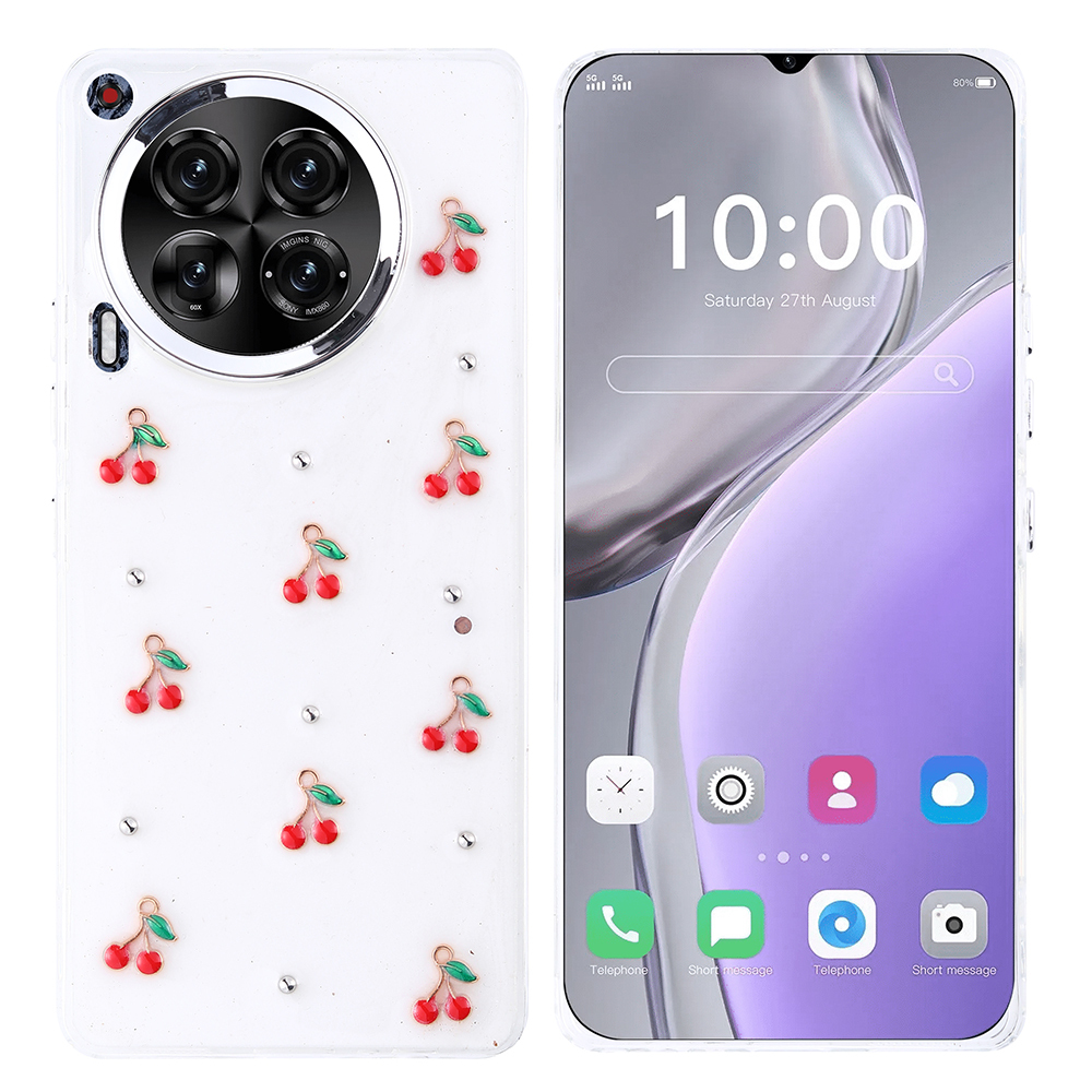 [RNZ-TA117958] Tecno Camon 30 Uyumlu Kılıf Airbag Tasarımlı Simli Şeffaf Zore Kutup Kapak (Kiraz)