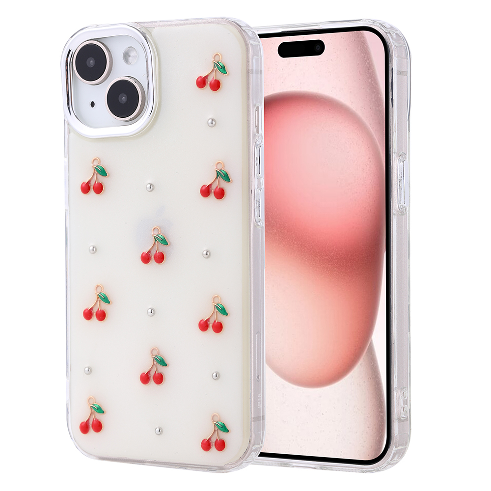 [RNZ-TA116723] Apple iPhone 15 Uyumlu Kılıf Airbag Tasarımlı Simli Şeffaf Zore Kutup Kapak (Kiraz)