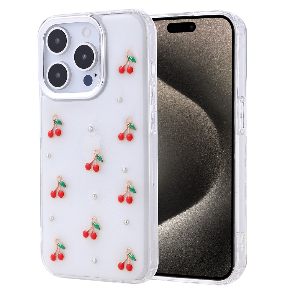 [RNZ-TA116727] Apple iPhone 15 Pro Uyumlu Kılıf Airbag Tasarımlı Simli Şeffaf Zore Kutup Kapak (Kiraz)