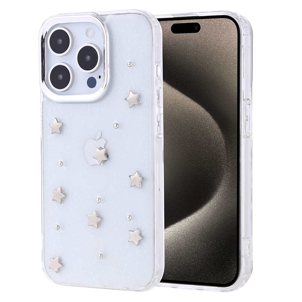 Apple iPhone 15 Pro Uyumlu Kılıf Airbag Tasarımlı Simli Şeffaf Zore Kutup Kapak