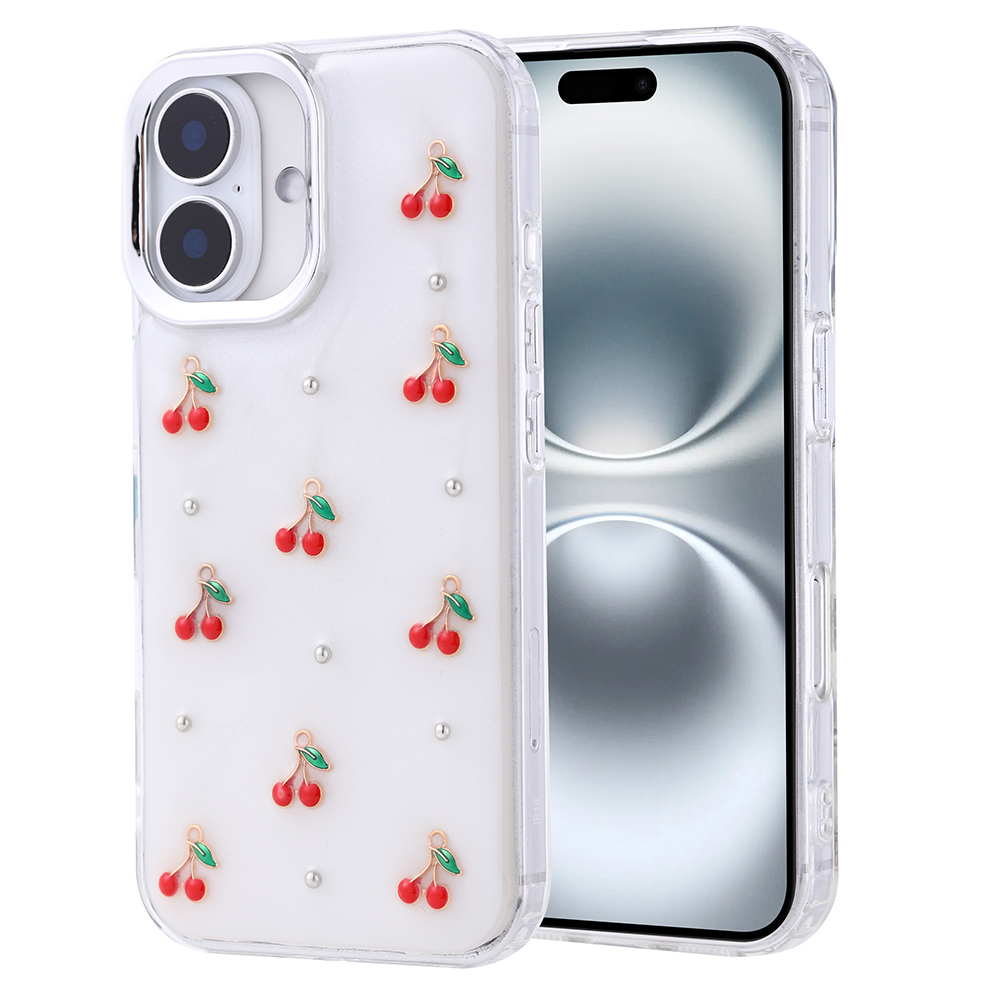 [RNZ-TA116743] Apple iPhone 16 Pro Uyumlu Kılıf Airbag Tasarımlı Simli Şeffaf Zore Kutup Kapak (Kiraz)