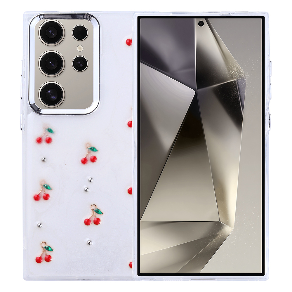 [RNZ-TA118494] Samsung Galaxy S24 Ultra Uyumlu Kılıf Airbag Tasarımlı Simli Şeffaf Zore Kutup Kapak (Kiraz)