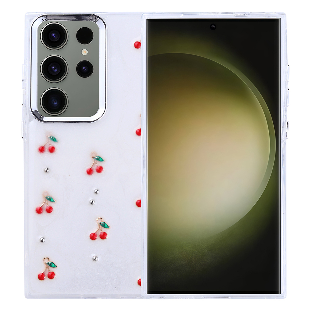 [RNZ-TA118498] Samsung Galaxy S25 Ultra Uyumlu Kılıf Airbag Tasarımlı Simli Şeffaf Zore Kutup Kapak (Kiraz)