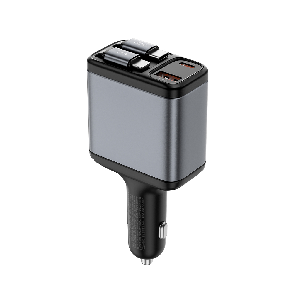 [RNZ-TA115700] Wiwu Wi-QC027 Exeed Serisi Type-C&Lightning Kablolu + USB-A Hızlı Şarj Özellikli Led Göstergeli Araç Şarj Aleti 117W
