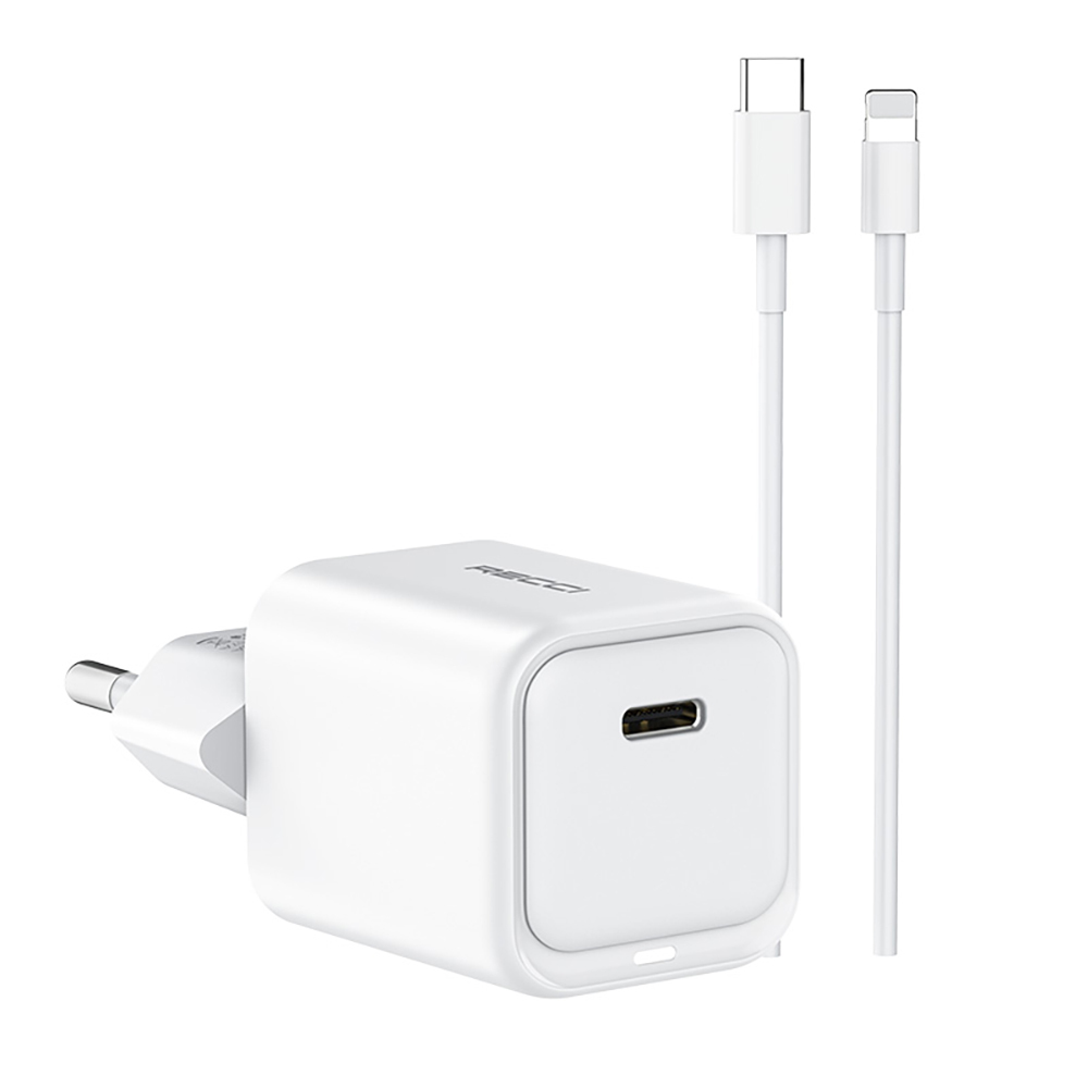 [RNZ-TA115680] Recci RC65E Hızlı Şarj Başlığı Type-C to Lightning PD 20W Kablolu Şarj Seti