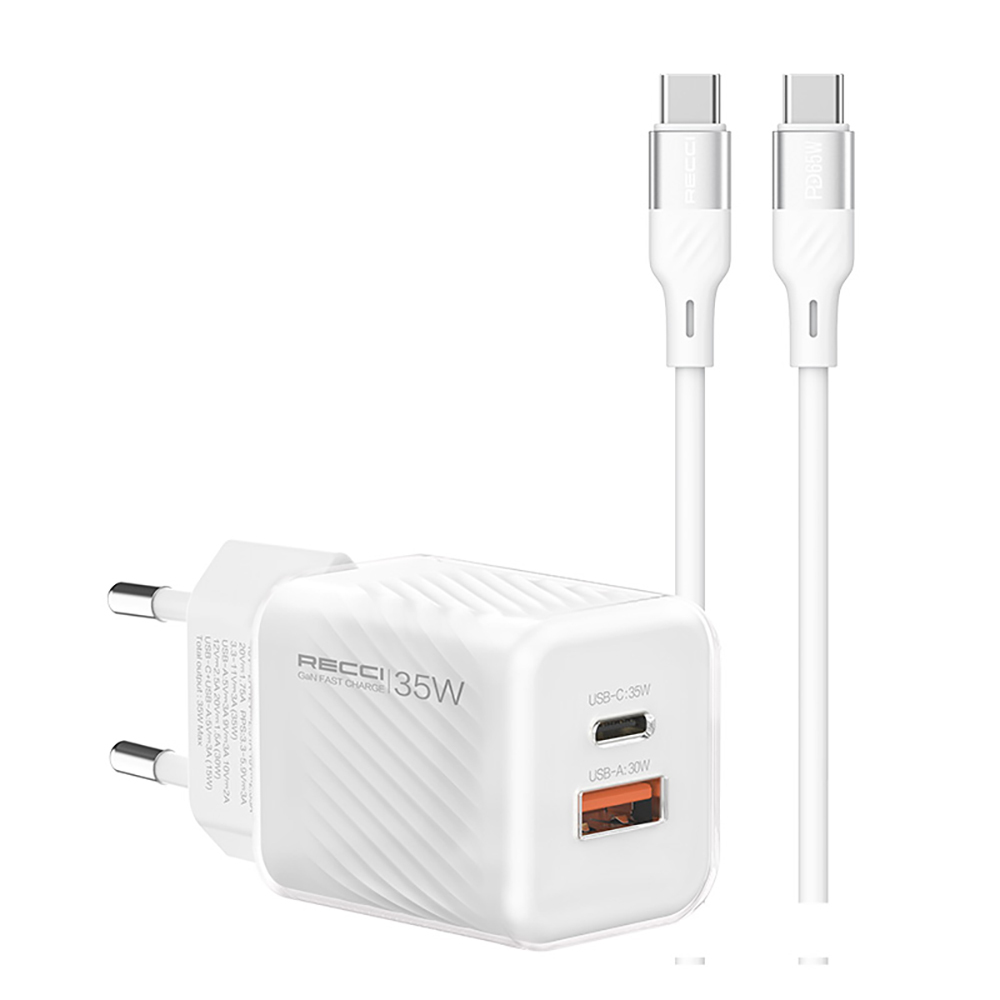 [RNZ-TA115683] Recci RC83ECC GaN Teknolojili Hızlı Şarj Başlığı USB-A to Type-C PD 35W Kablolu Şarj Seti